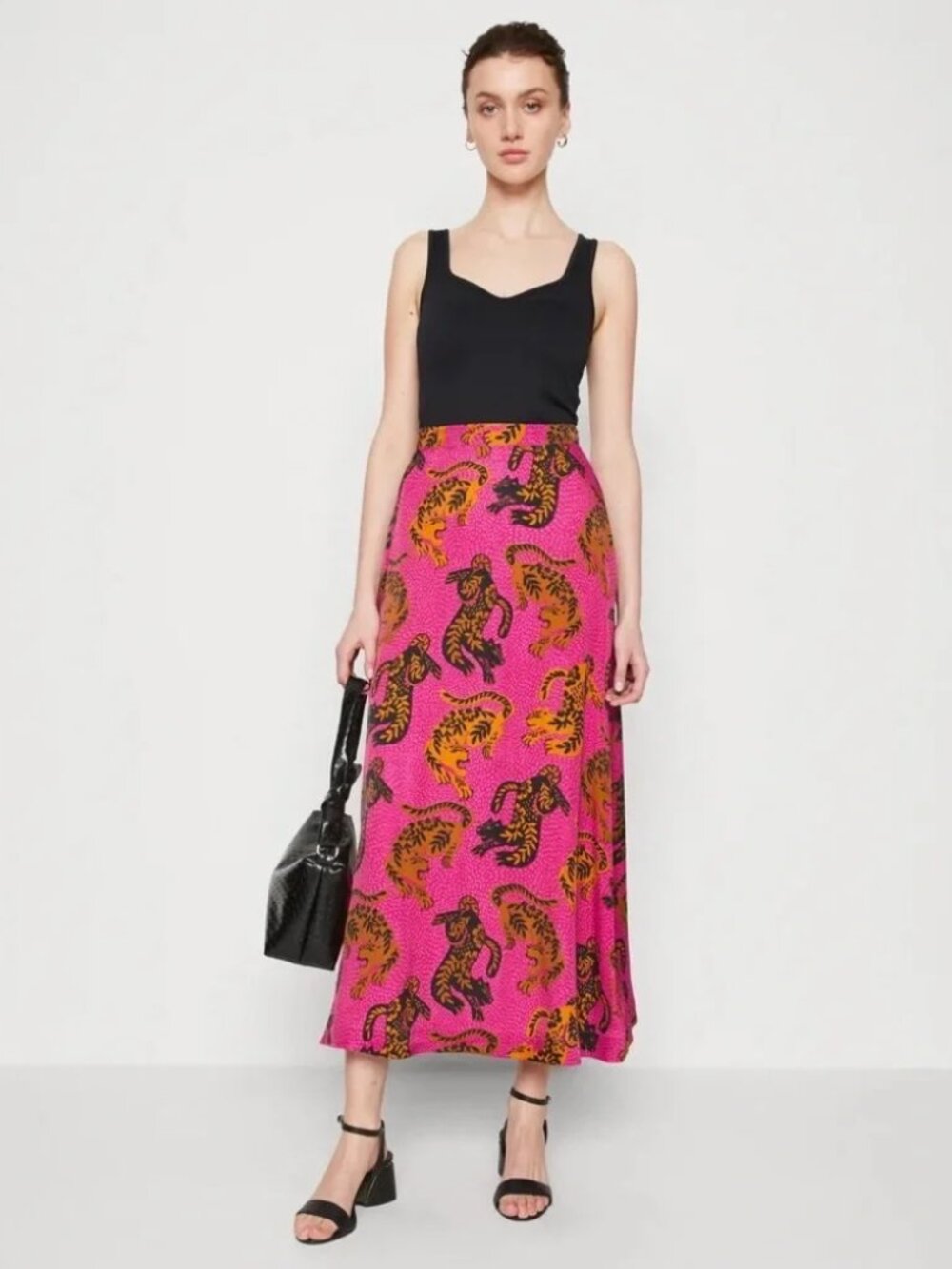Farm Rio Hot Pink Tiger Print Midi Skirt